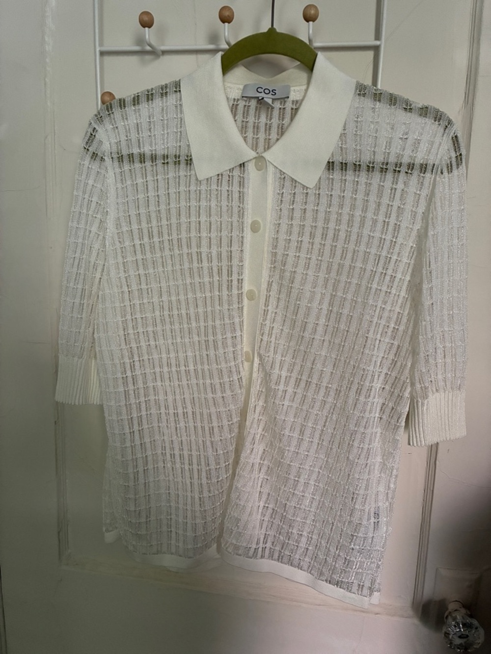 COS Ivory Sheer Knit Polo Button-Down